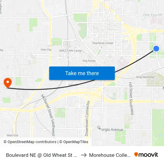 Boulevard NE @ Old Wheat St NE to Morehouse College map
