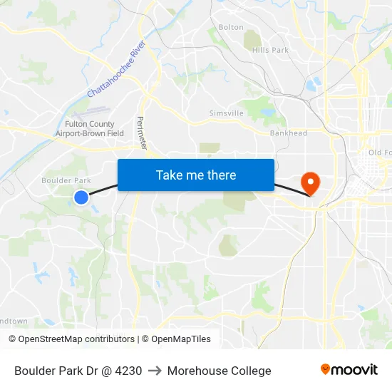 Boulder Park Dr @ 4230 to Morehouse College map