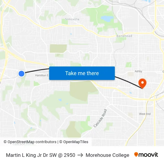 Martin L King Jr Dr SW @ 2950 to Morehouse College map