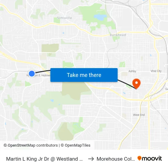 Martin L King Jr Dr @ Westland Blvd NW to Morehouse College map