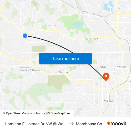 Hamilton E Holmes Dr NW @ Washington to Morehouse College map