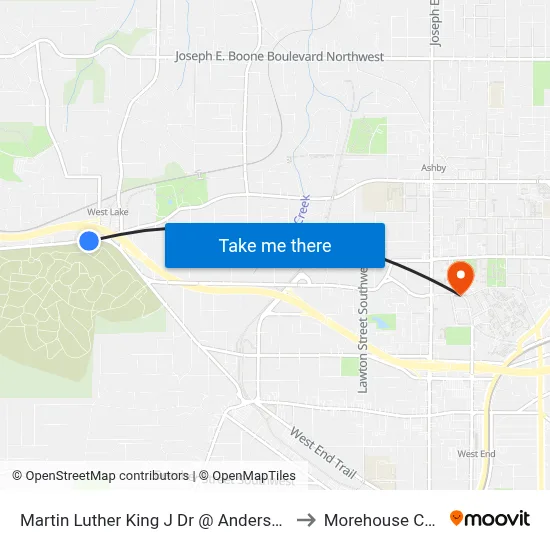Martin Luther King J Dr @ Anderson Ave SW to Morehouse College map