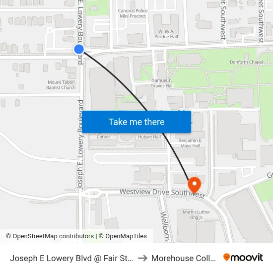 Joseph E Lowery Blvd @ Fair St SW to Morehouse College map
