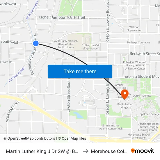Martin Luther King J Dr SW @ Burbank to Morehouse College map
