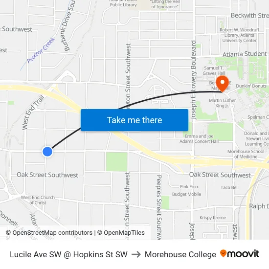 Lucile Ave SW @ Hopkins St SW to Morehouse College map