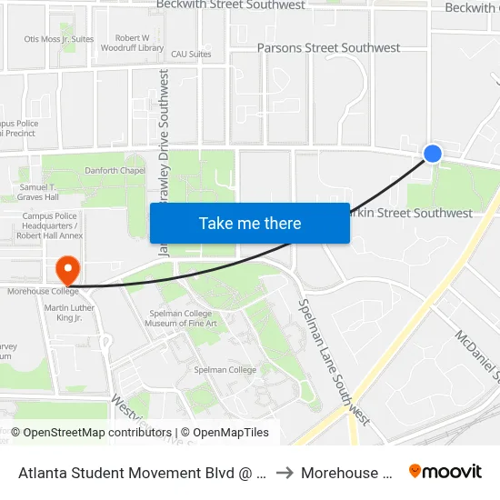 Atlanta Student Movement Blvd @ Walnut St SW to Morehouse College map