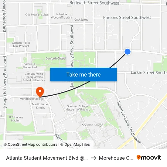 Atlanta Student Movement Blvd @ Elm St SW to Morehouse College map