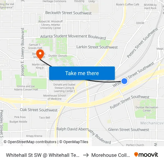 Whitehall St SW @ Whitehall Ter SW to Morehouse College map
