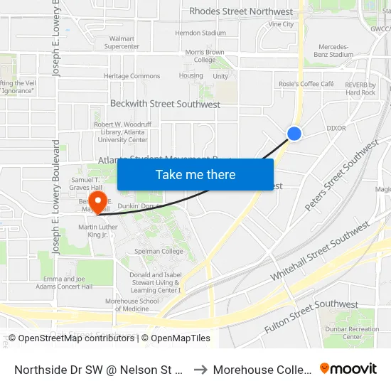 Northside Dr SW @ Nelson St SW to Morehouse College map