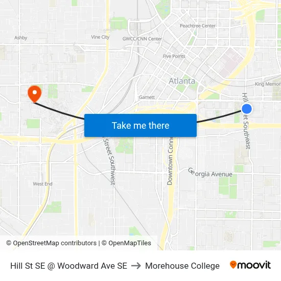 Hill St SE @ Woodward Ave SE to Morehouse College map