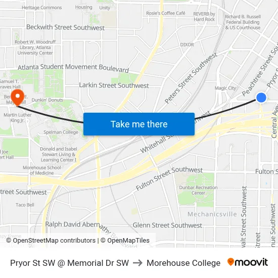Pryor St SW @ Memorial Dr SW to Morehouse College map