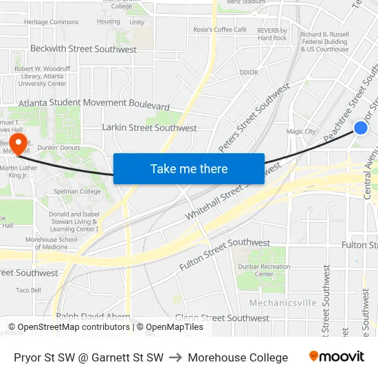 Pryor St SW @ Garnett St SW to Morehouse College map