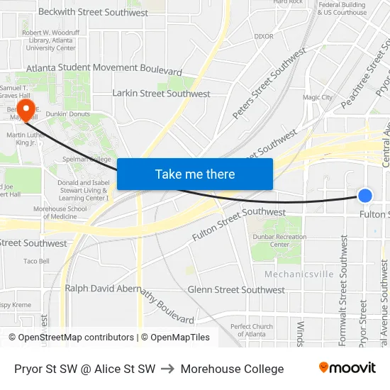 Pryor St SW @ Alice St SW to Morehouse College map