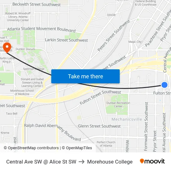 Central Ave SW @ Alice St SW to Morehouse College map