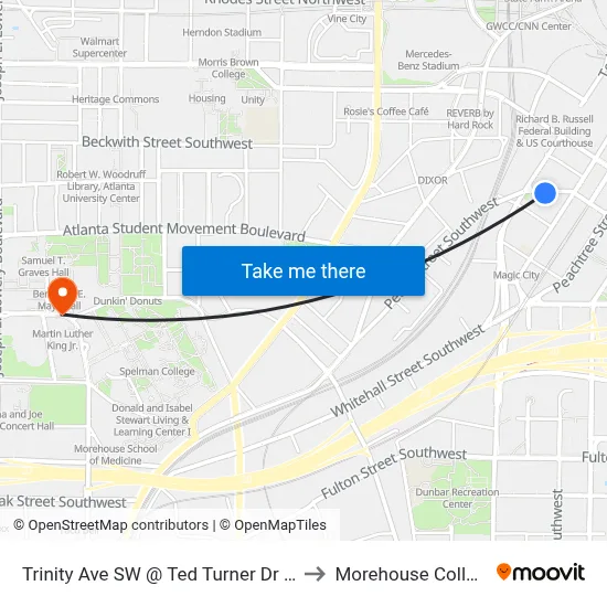 Trinity Ave SW @ Ted Turner Dr SW to Morehouse College map