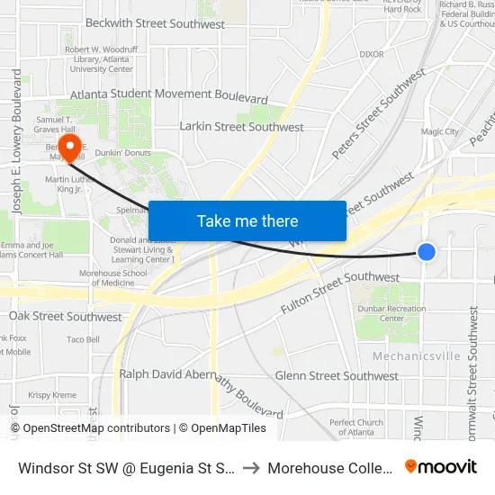 Windsor St SW @ Eugenia St SW to Morehouse College map