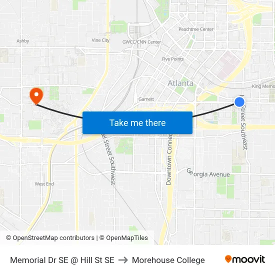 Memorial Dr SE @ Hill St SE to Morehouse College map