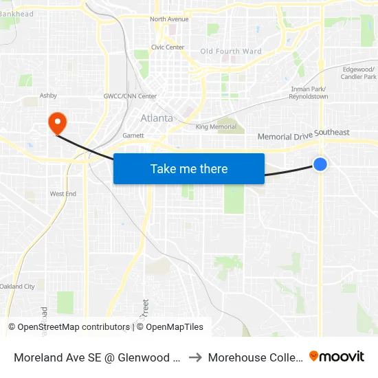 Moreland Ave SE @ Glenwood Ave to Morehouse College map