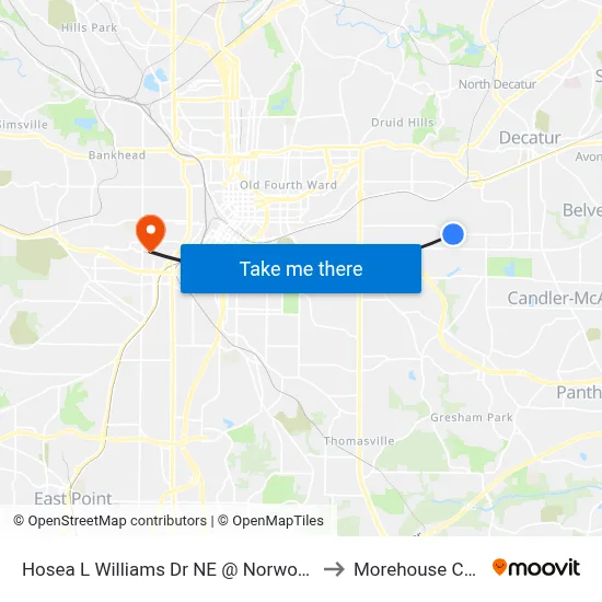 Hosea L Williams Dr NE @ Norwood Ave NE to Morehouse College map