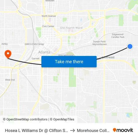 Hosea L Williams Dr @ Clifton St NE to Morehouse College map