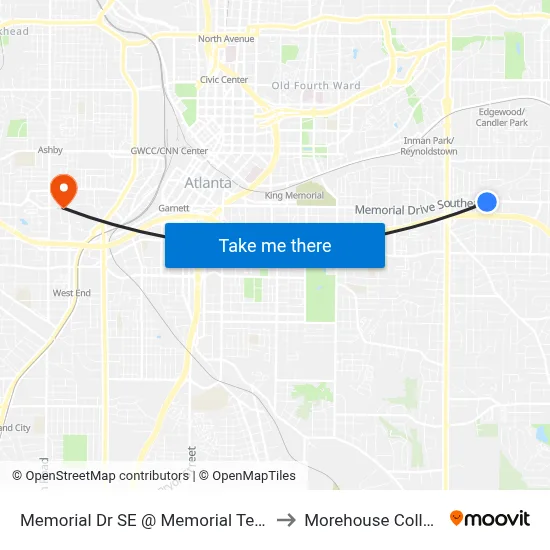 Memorial Dr SE @ Memorial Ter SE to Morehouse College map