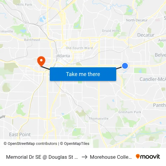 Memorial Dr SE @ Douglas St SE to Morehouse College map