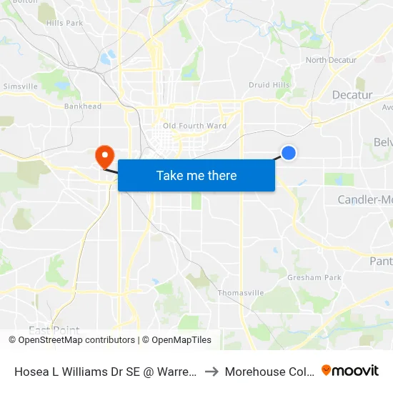 Hosea L Williams Dr SE @ Warren St SE to Morehouse College map