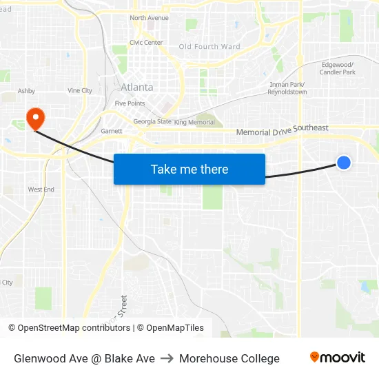 Glenwood Ave @ Blake Ave to Morehouse College map