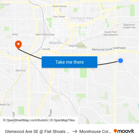 Glenwood Ave SE @ Flat Shoals Ave SE to Morehouse College map