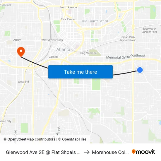 Glenwood Ave SE @ Flat Shoals Ave SE to Morehouse College map