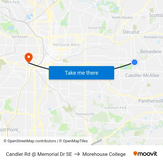 Candler Rd @ Memorial Dr SE to Morehouse College map