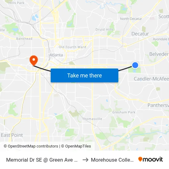 Memorial Dr SE @ Green Ave SE to Morehouse College map