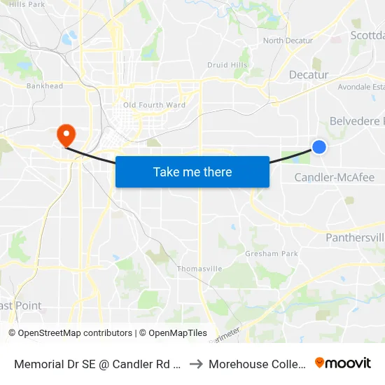 Memorial Dr SE @ Candler Rd SE to Morehouse College map
