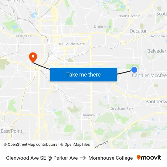 Glenwood Ave SE @ Parker Ave to Morehouse College map
