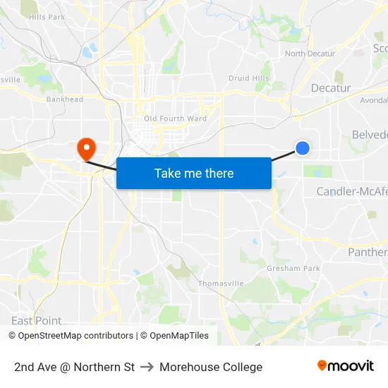 2nd Ave @ Northern St to Morehouse College map