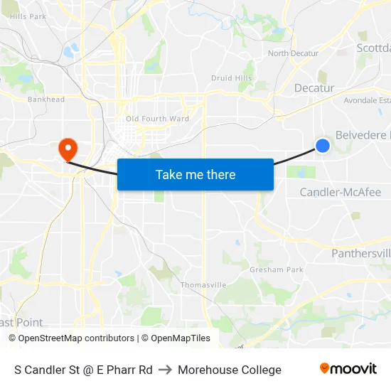 S Candler St @ E Pharr Rd to Morehouse College map