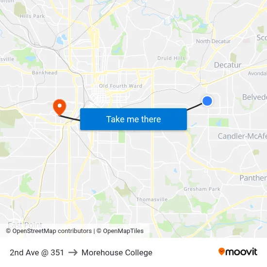 2nd Ave @ 351 to Morehouse College map