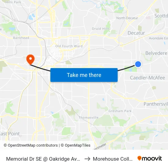 Memorial Dr SE @ Oakridge Ave SE to Morehouse College map