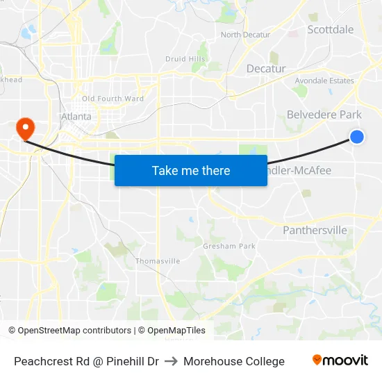 Peachcrest Rd @ Pinehill Dr to Morehouse College map