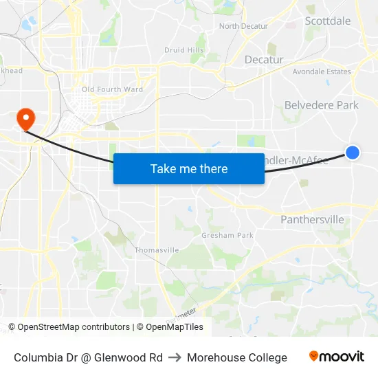 Columbia Dr @ Glenwood Rd to Morehouse College map