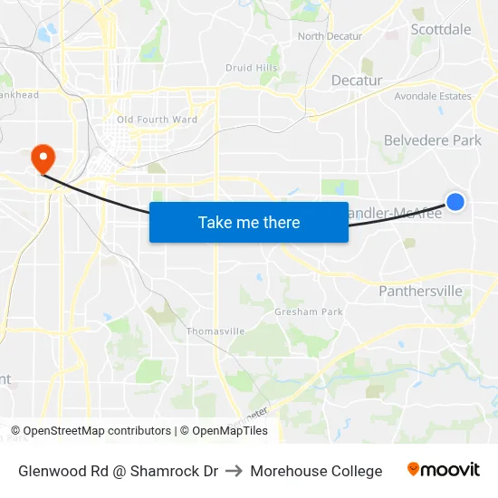 Glenwood Rd @ Shamrock Dr to Morehouse College map