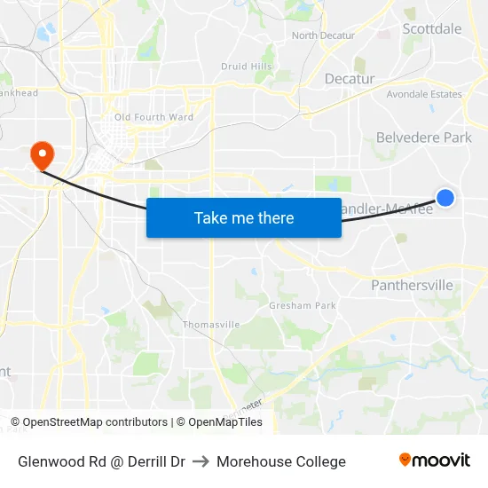 Glenwood Rd @ Derrill Dr to Morehouse College map