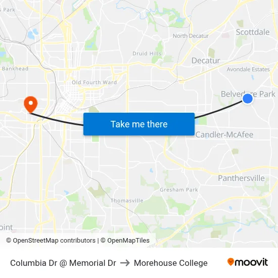 Columbia Dr @ Memorial Dr to Morehouse College map