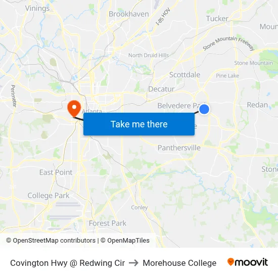 Covington Hwy @ Redwing Cir to Morehouse College map