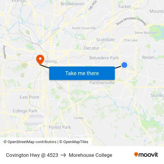 Covington Hwy @ 4523 to Morehouse College map
