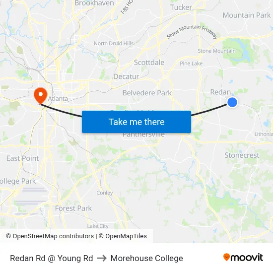 Redan Rd @ Young Rd to Morehouse College map
