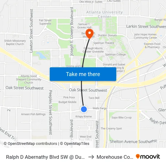 Ralph D Abernathy Blvd SW @ Dunn St SW to Morehouse College map
