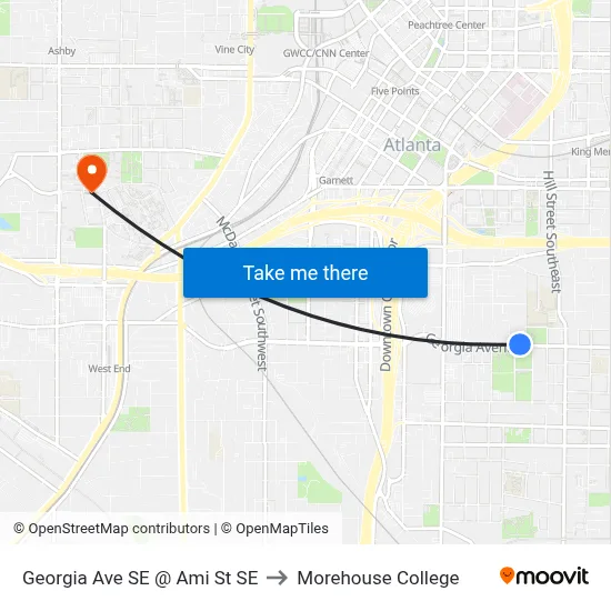 Georgia Ave SE @ Ami St SE to Morehouse College map