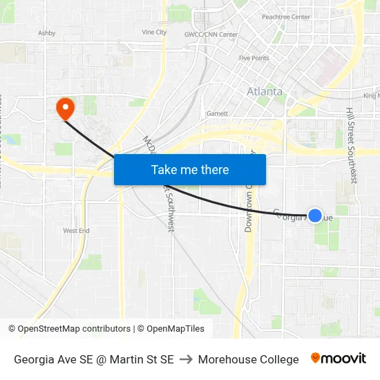Georgia Ave SE @ Martin St SE to Morehouse College map