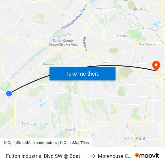 Fulton Industrial Blvd SW @ Boat Rock Rd SW to Morehouse College map